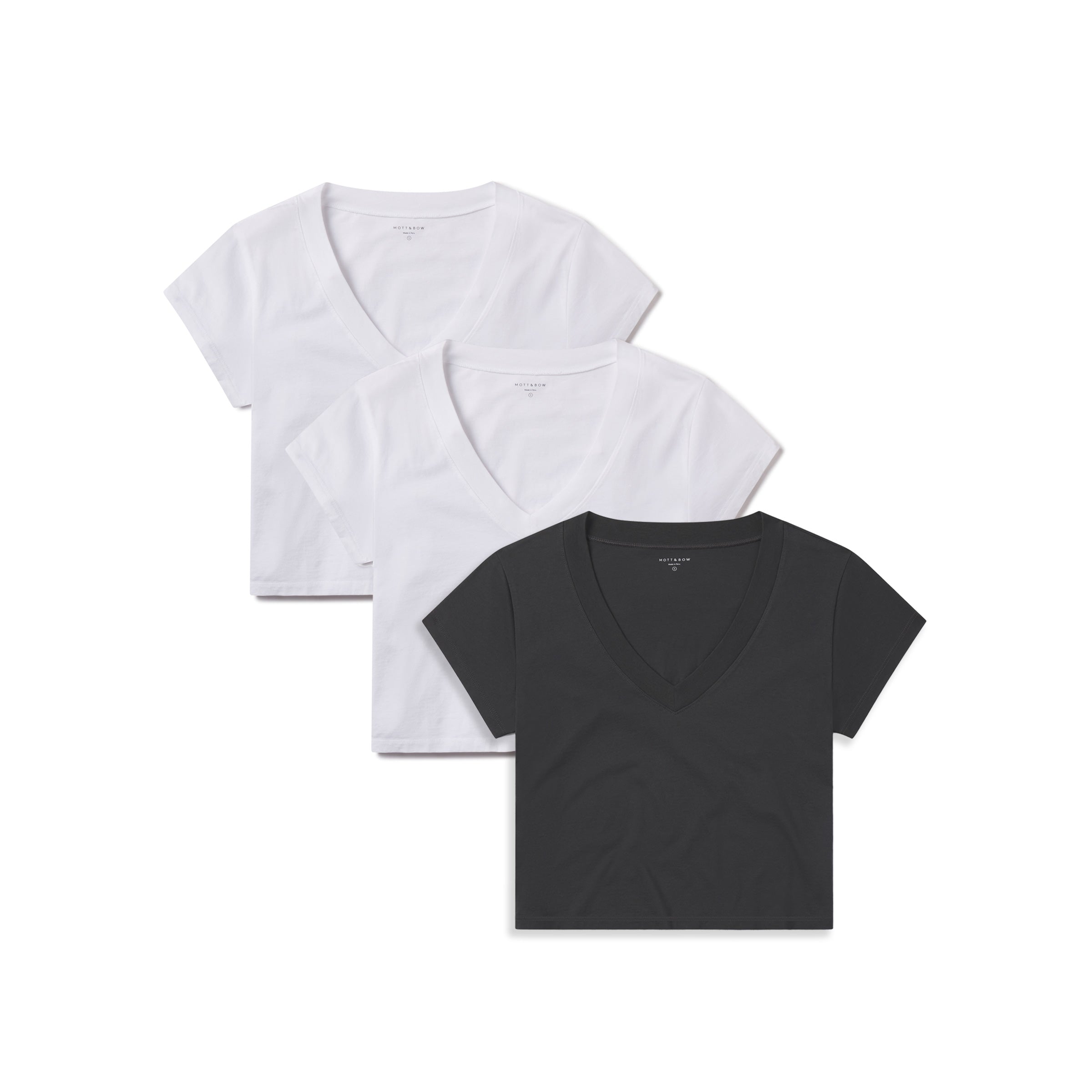 Women wearing Vintage Gray/White/White Cotton Boxy Deep V-Neck Tee 3-Pack tees