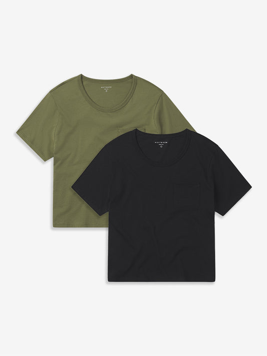 Everyday Cotton One Pocket Crew Tee 2-Pack Black/Rosemary Pocket-Crew tees