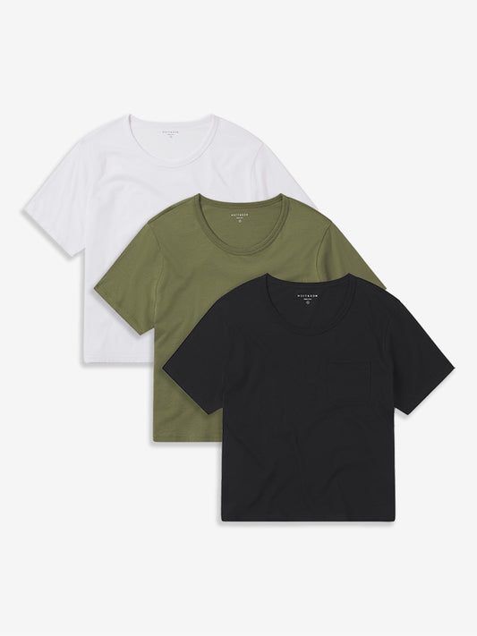 Everyday Cotton One Pocket Crew Tee 3-Pack White/Black/Rosemary Pocket-Crew tees