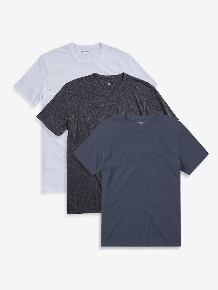 wearing White/Blue Slate/Charcoal Heather Classic Crew Driggs 3-Pack