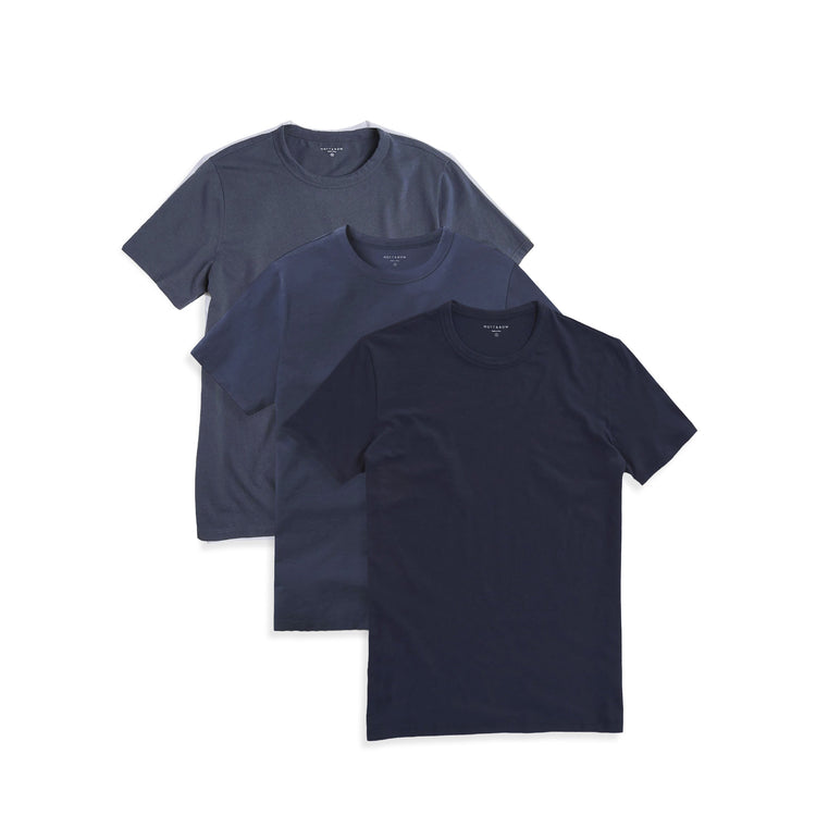  wearing Blue Slate/Vintage Blue/Navy Classic Crew Driggs 3-Pack
