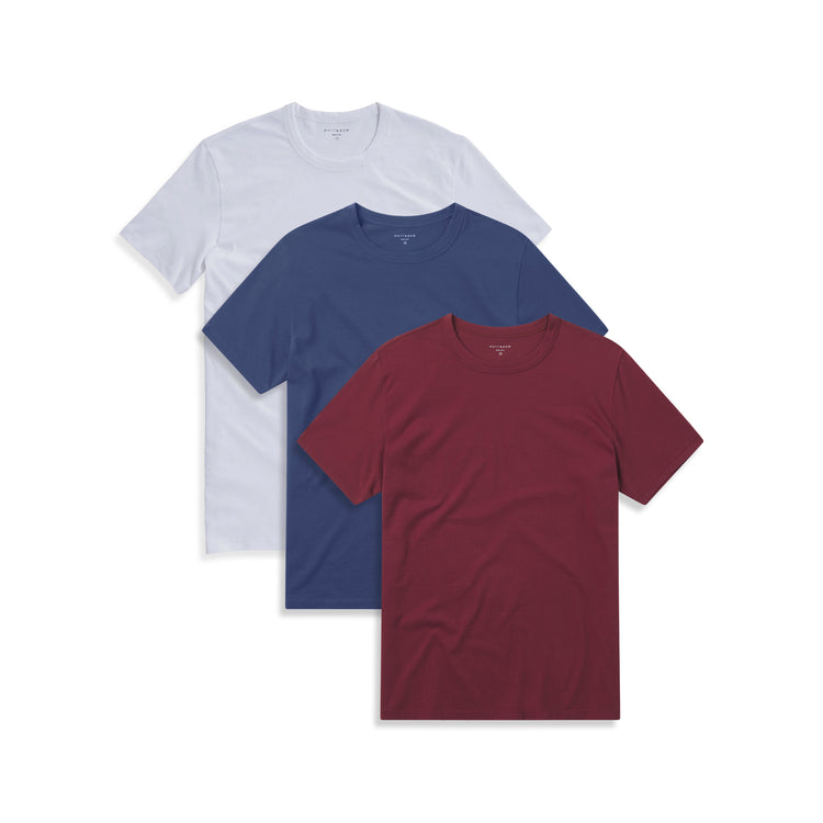  wearing Brick Red/White/Graphite Blue Classic Crew Driggs 3-Pack