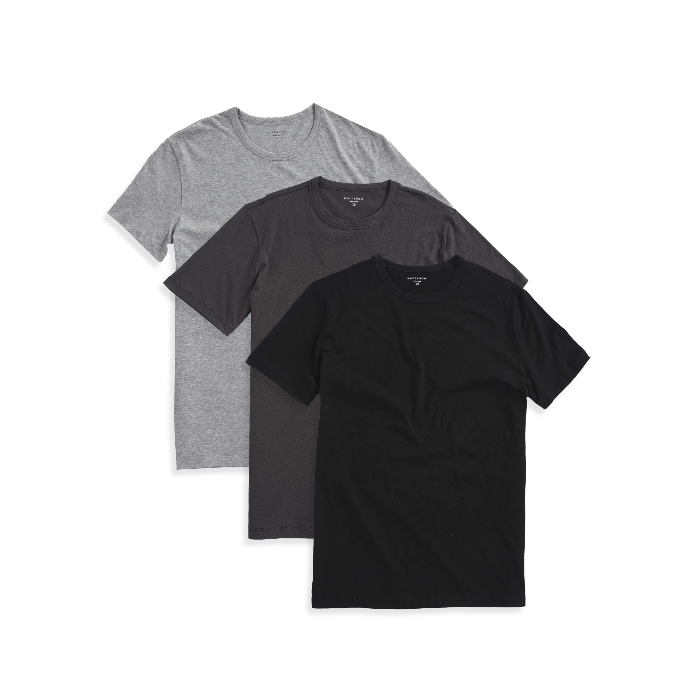  wearing Heather Gray/Dark Gray/Black Classic Crew Driggs 3-Pack tees