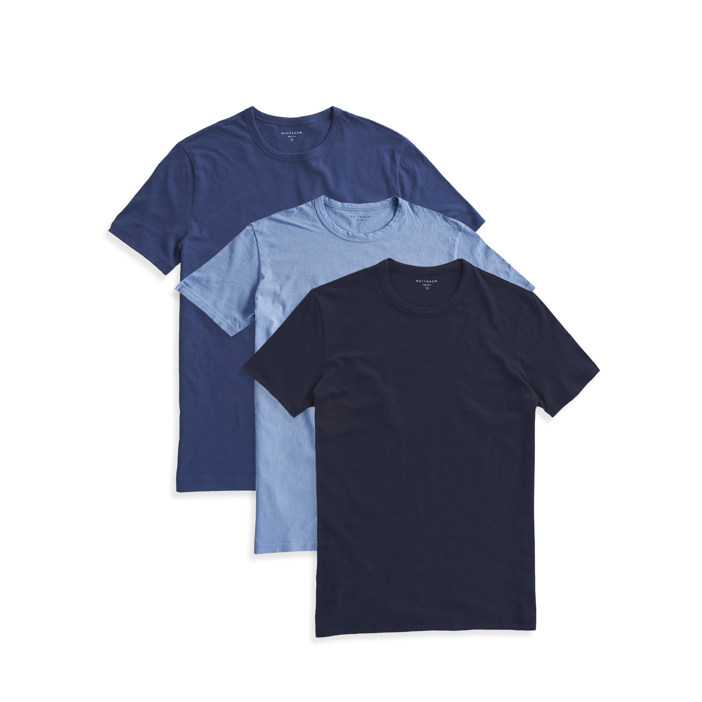  wearing Navy/Baltic Blue/California Blue Classic Crew Driggs 3-Pack