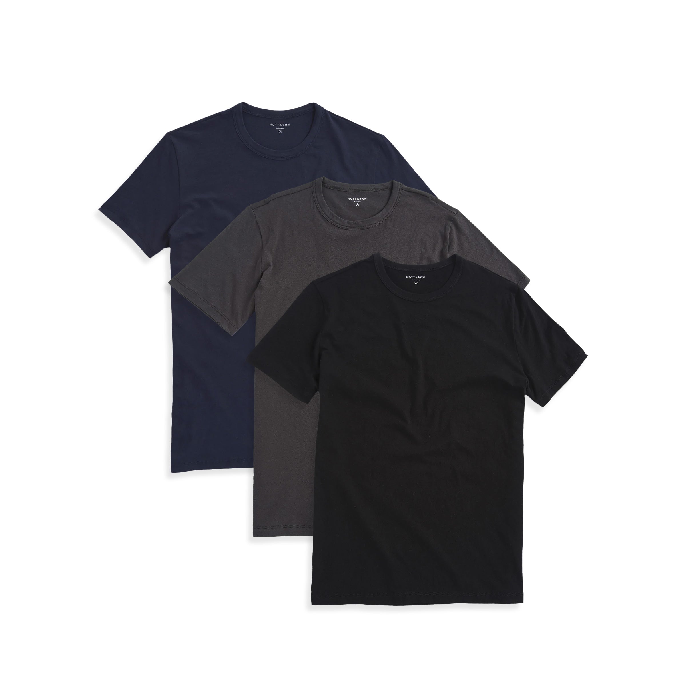 Men wearing Navy/Dark Gray/Black Classic Crew Driggs 3-Pack tees