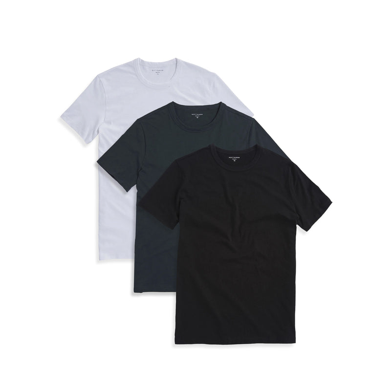  wearing Pine/Black/White Classic Crew Driggs 3-Pack tees