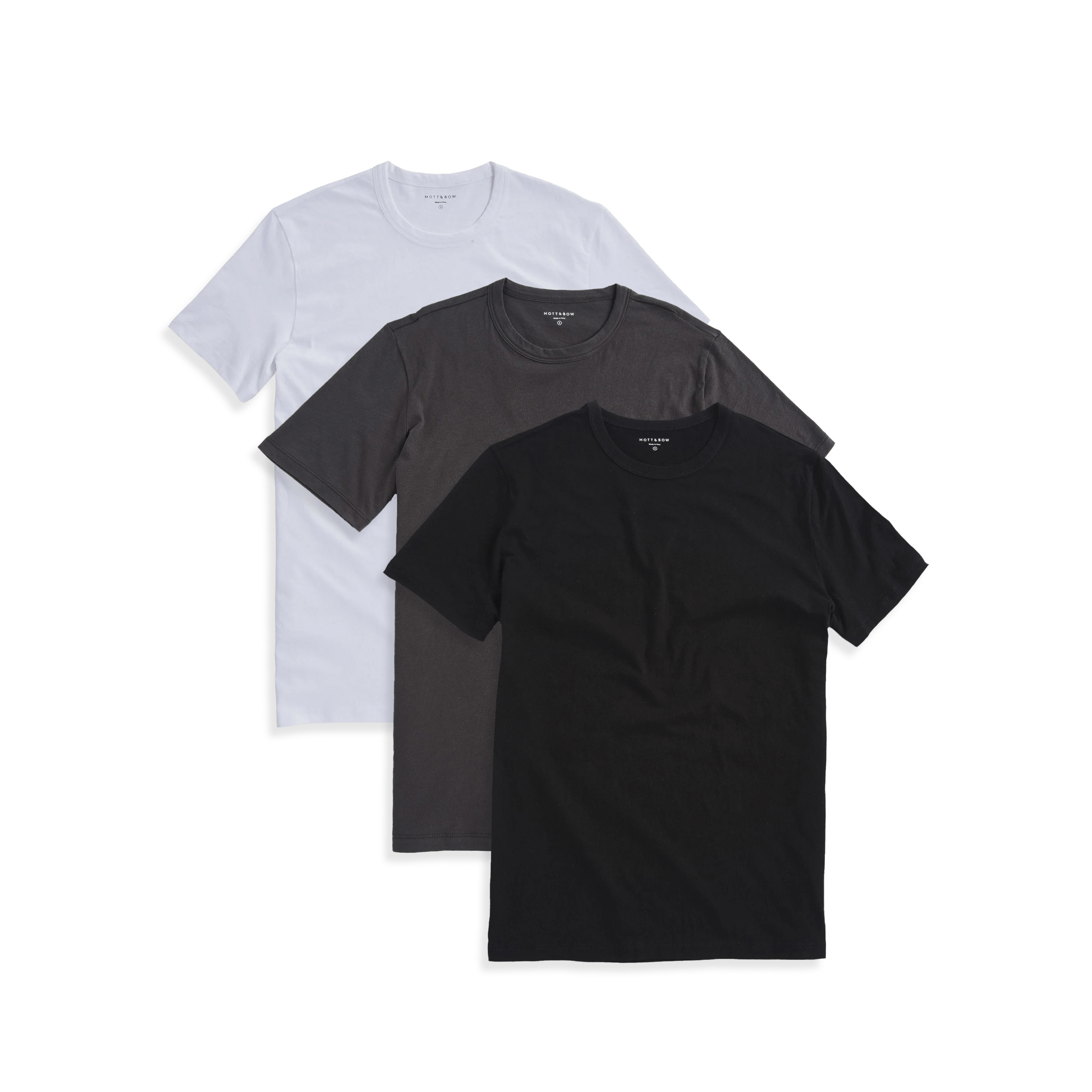 Men wearing White/Dark Gray/Black Classic Crew Driggs 3-Pack tees