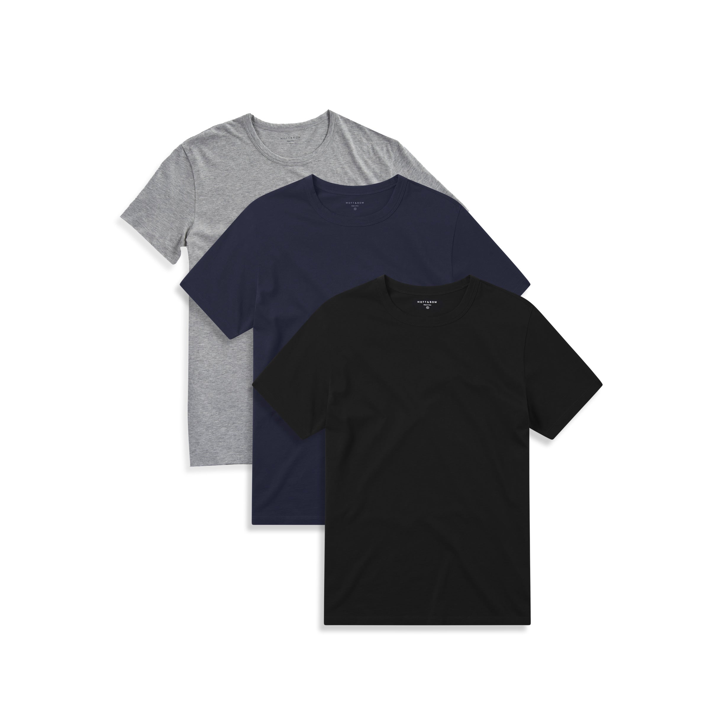  wearing Navy/Heather Gray/Black Classic Crew Driggs 3-Pack tees