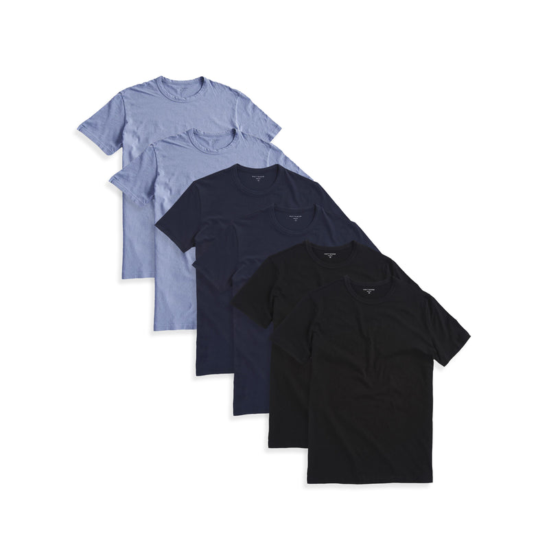  wearing Black/Navy/California Blue Classic Crew Driggs 6-Pack tees