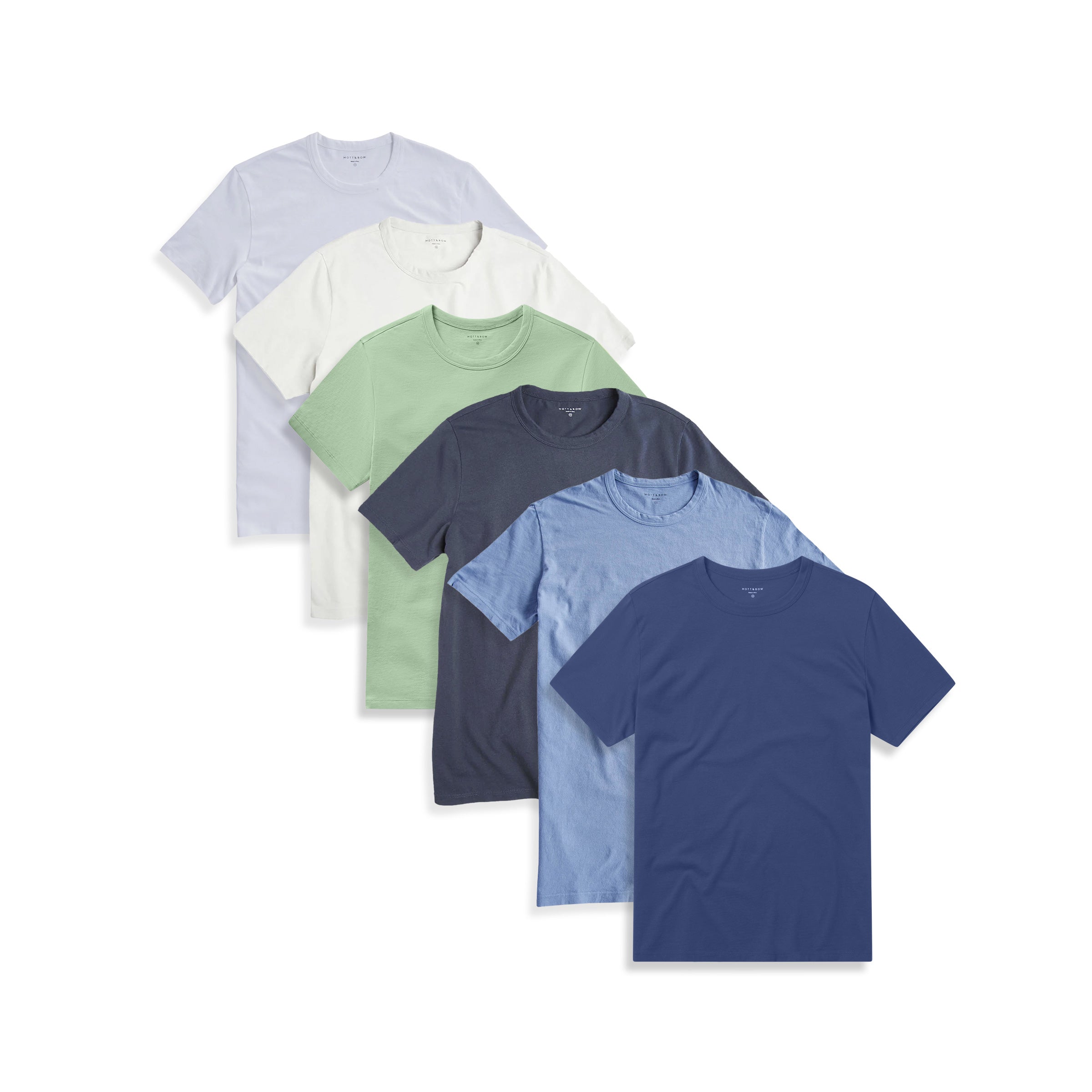  wearing White/Bone/California Blue/Pistachio/Graphite Blue/Blue Slate Classic Crew Driggs 6-Pack tees