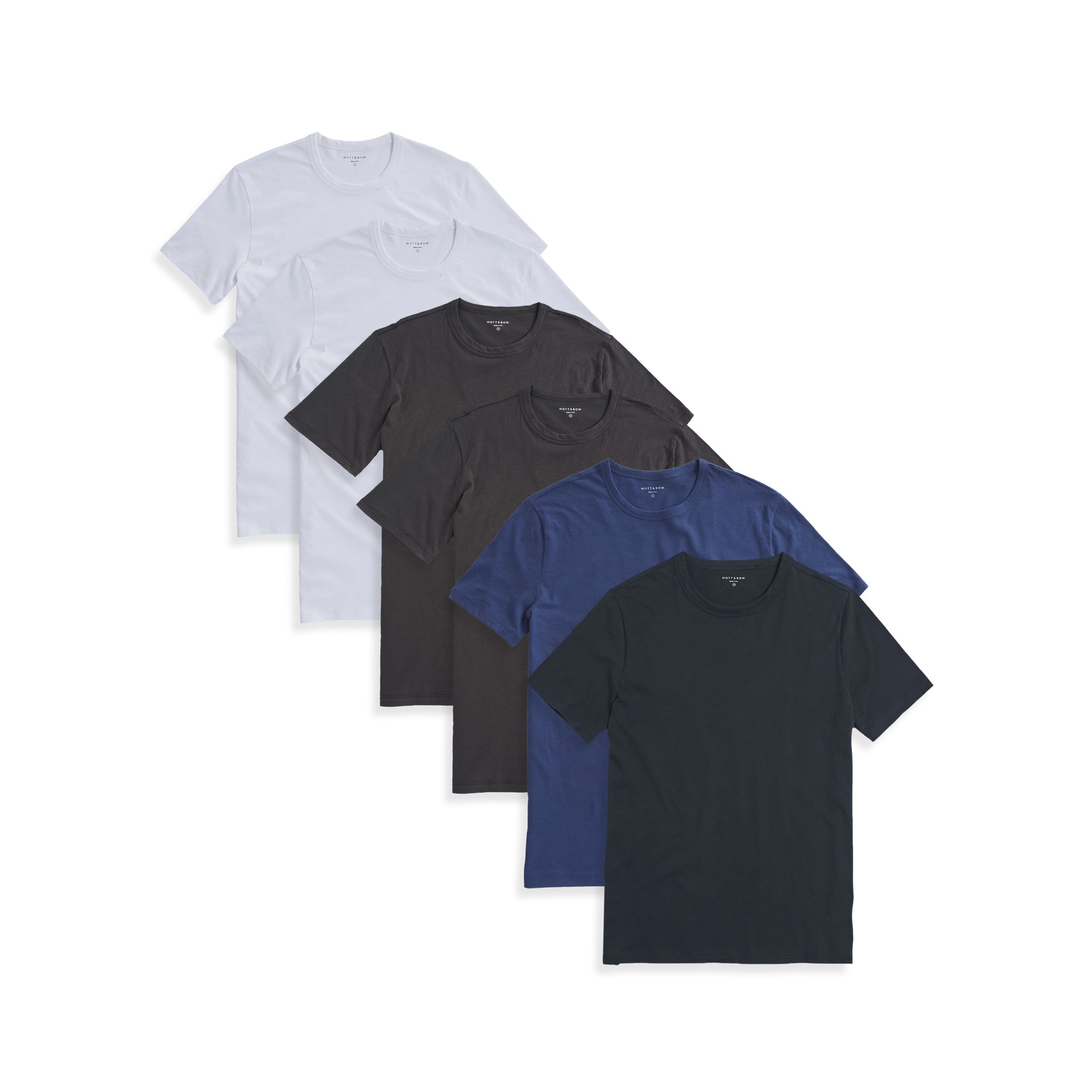 Men wearing White/Dark Gray/Baltic Blue/Pine Classic Crew Driggs 6-Pack tees