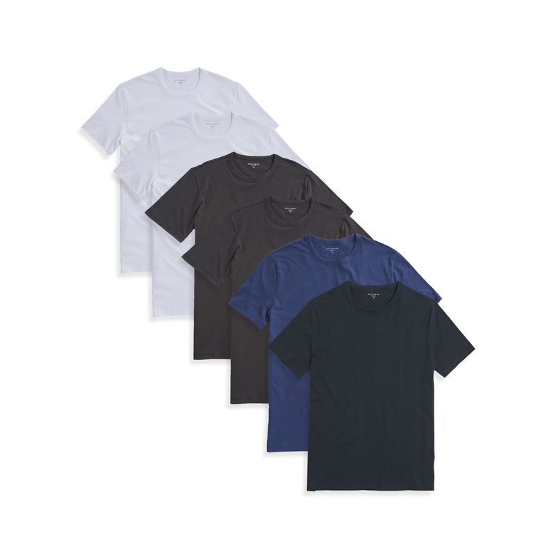 Men wearing White/Dark Gray/Baltic Blue/Pine Classic Crew Driggs 6-Pack tees
