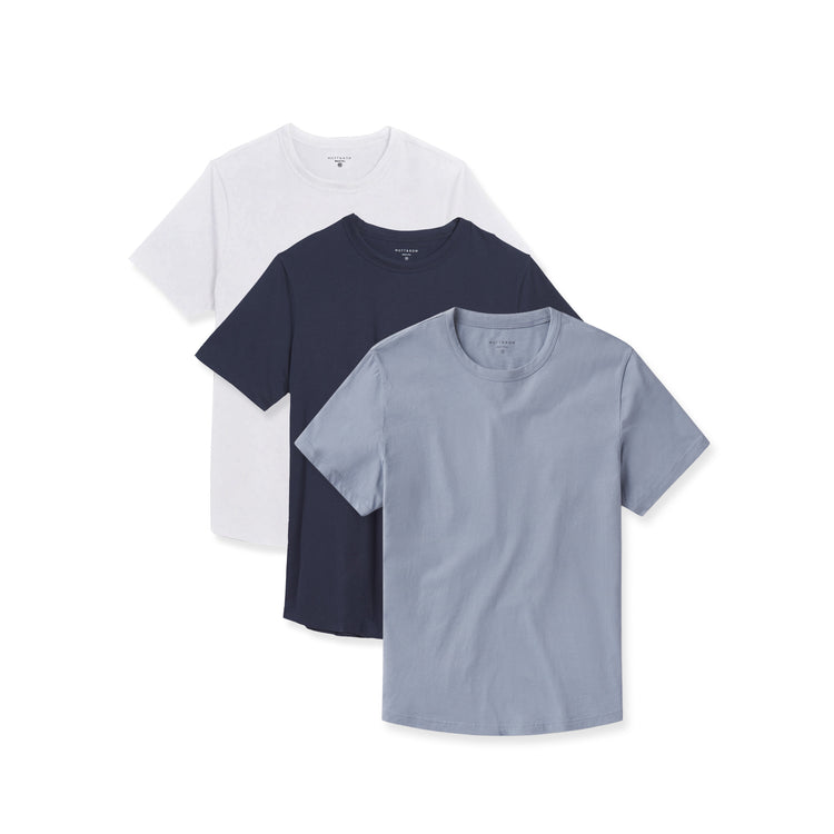 Men wearing Navy/California Blue/White Curved Hem Driggs 3-Pack