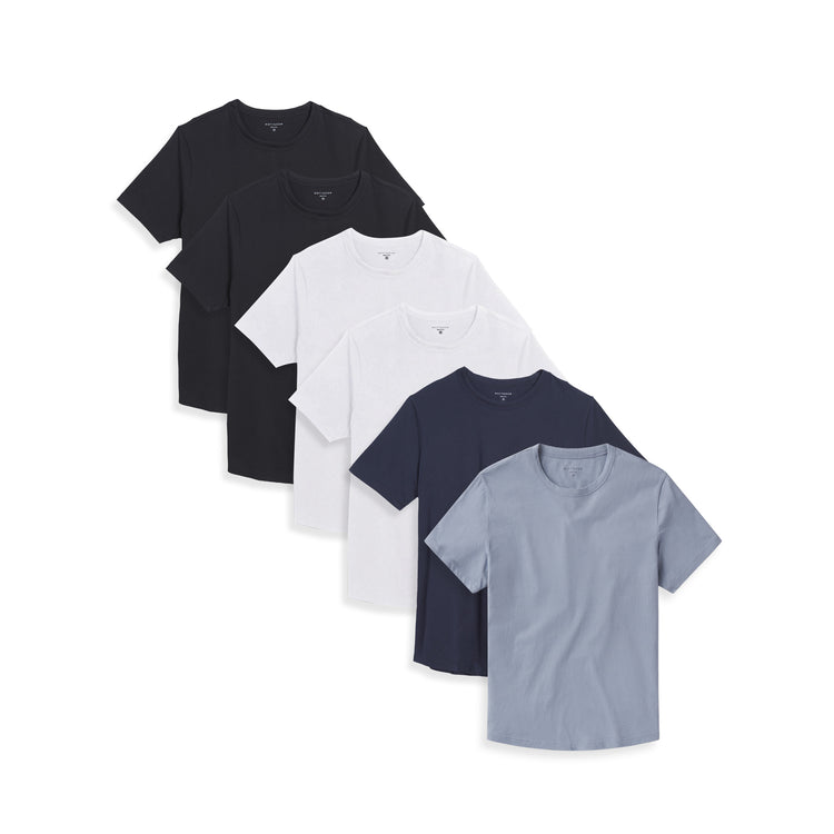 Men wearing Black/Black/Navy/California Blue/White/White Curved Hem Driggs 6-Pack