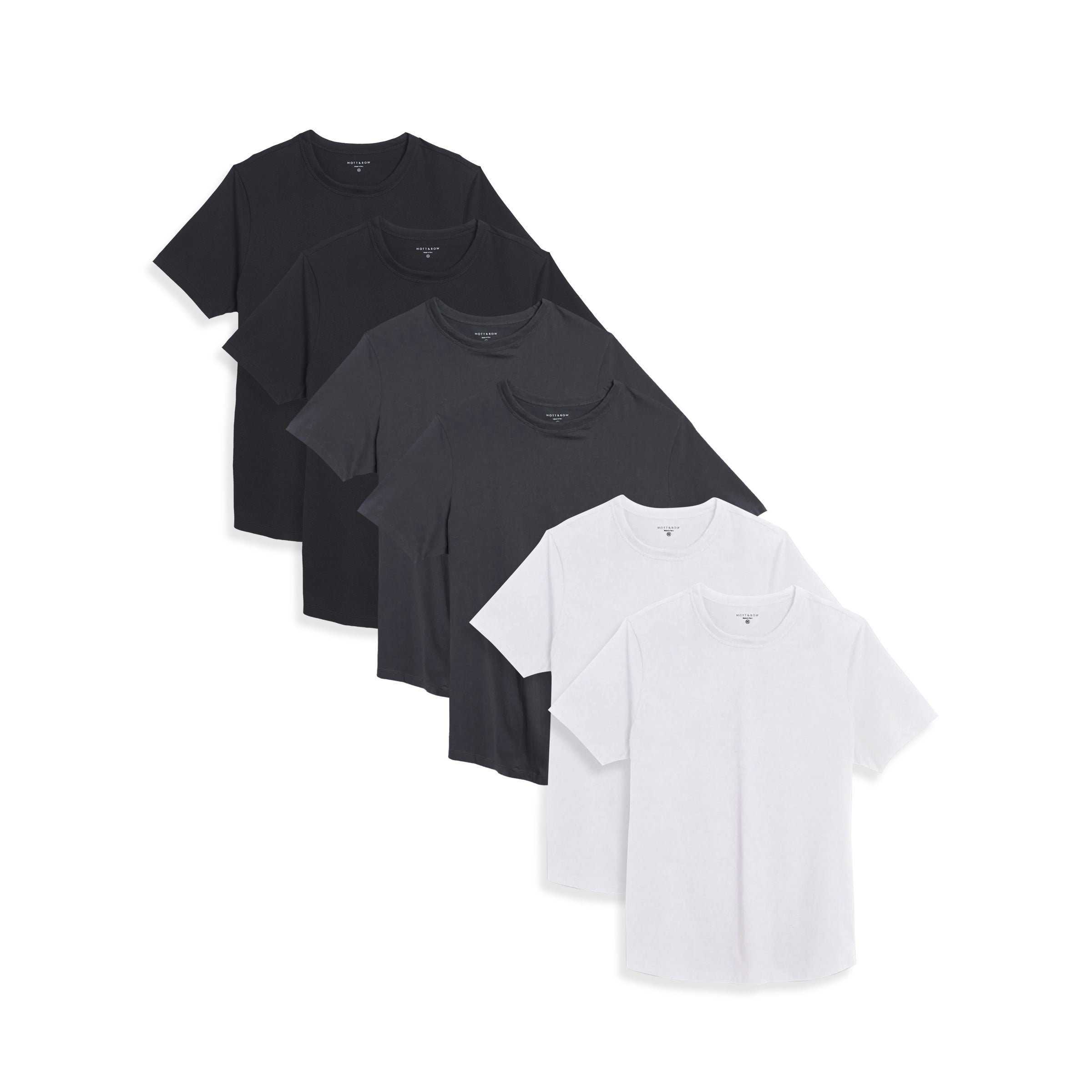 Men wearing Black/Dark Gray/White Curved Hem Driggs 6-Pack tees