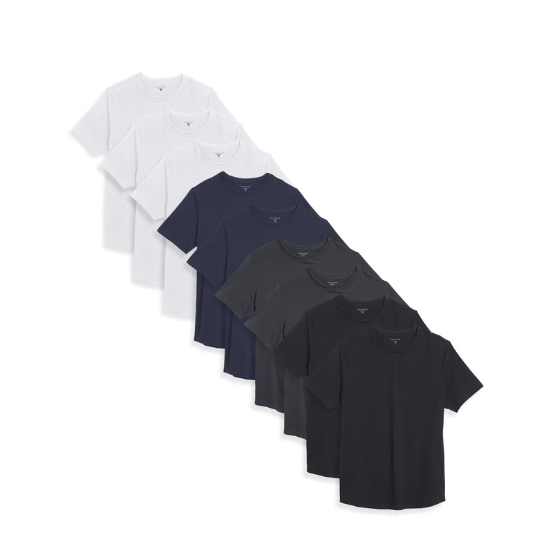  wearing 2 Black/2 Dark Gray/2 Navy/3 White Curved Hem Driggs 9-Pack