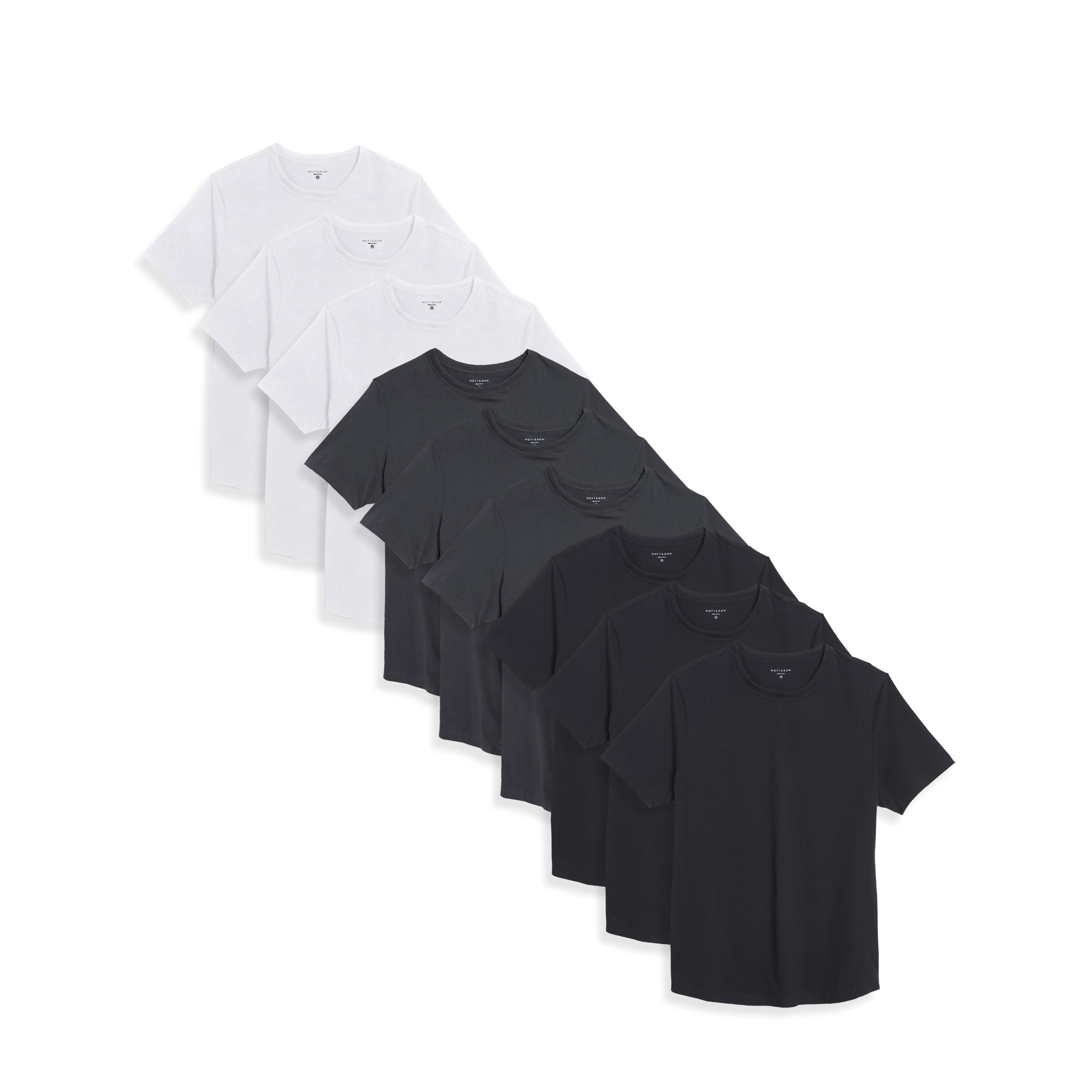  wearing 3 Black /3 Dark Gray/3 White Curved Hem Driggs 9-Pack