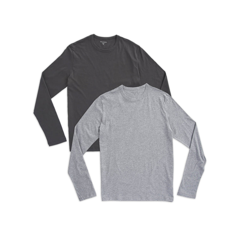 Men wearing Heather Gray/Dark Gray Long Sleeve Crew Tee Driggs 2-Pack