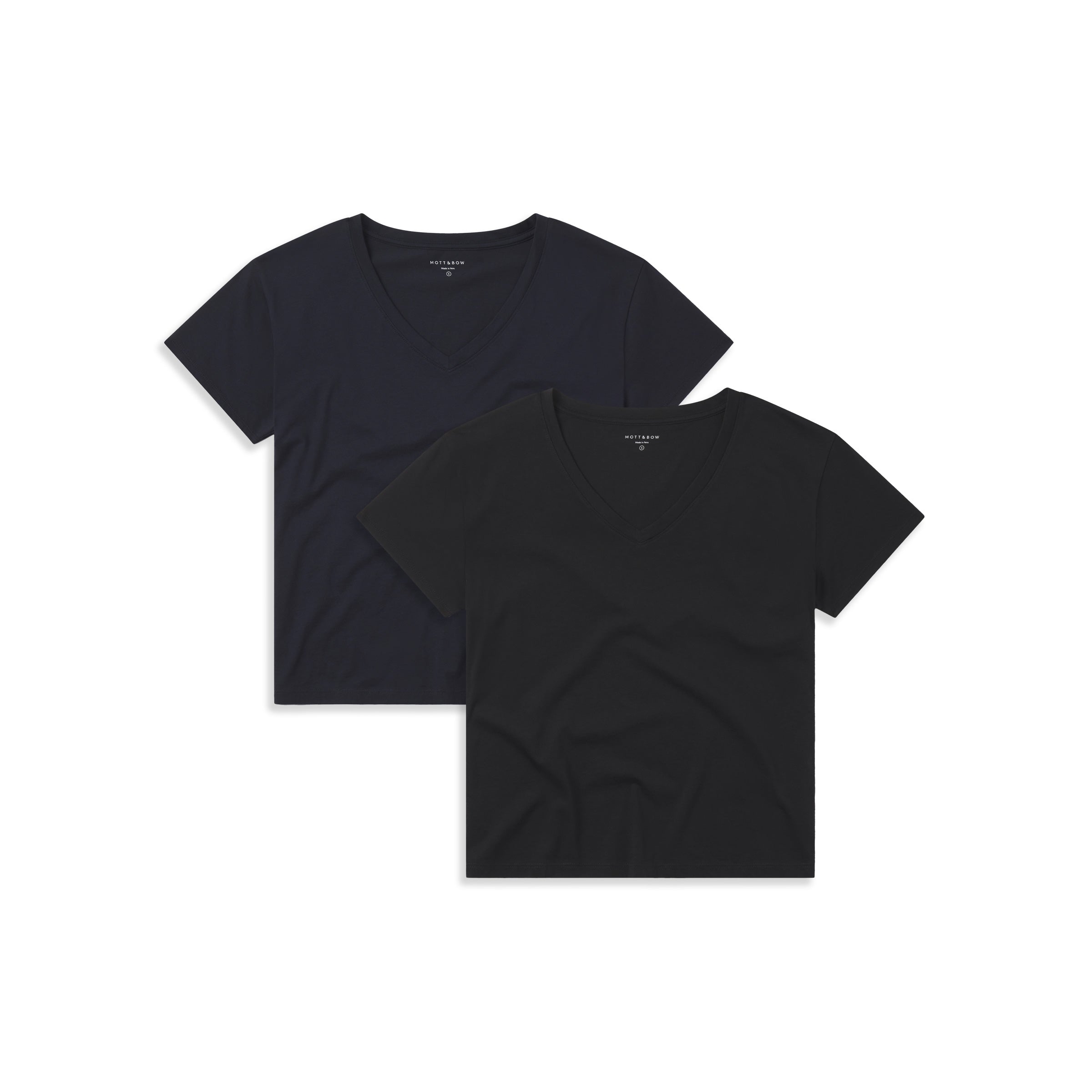 Women wearing Black/Navy Cotton Relaxed V-Neck Tee 2-Pack tees