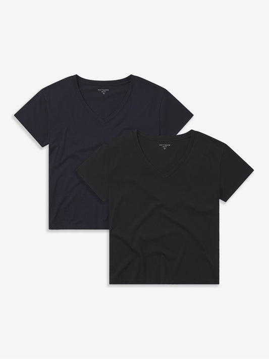 Cotton Relaxed V-Neck Tee 2-Pack Black/Navy bdl2_women_cotton_relaxed_vneck tees