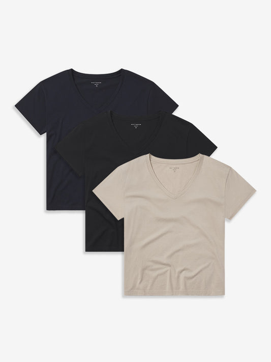 Cotton Relaxed V-Neck Tee 3-Pack Black/Navy/Oat bdl3_women_cotton_relaxed_vneck tees