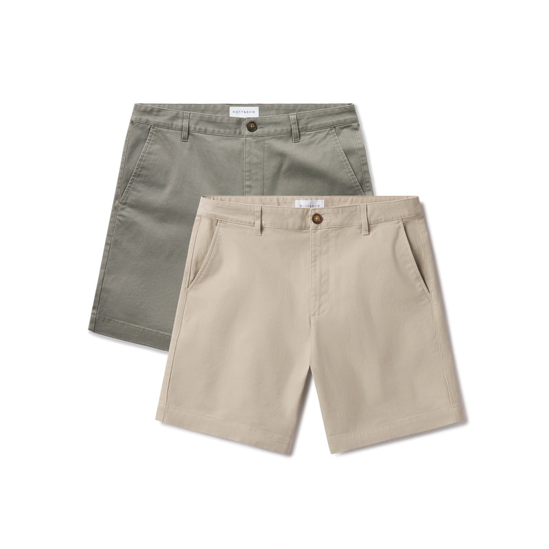 Men wearing Ecru/Light Sage Stretch Chino Short 2-Pack shorts