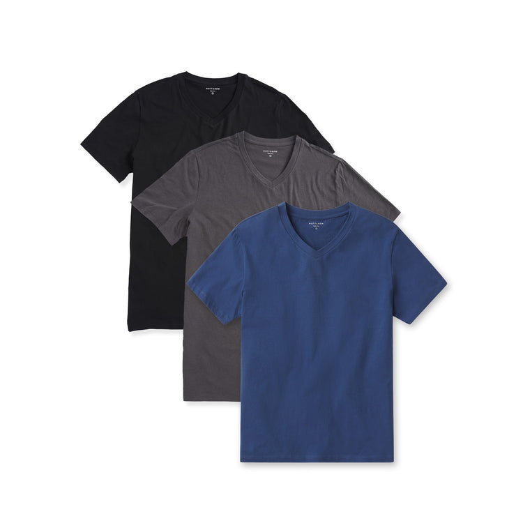 Men wearing Black/Dark Gray/Baltic Blue Classic V-Neck Driggs 3-Pack