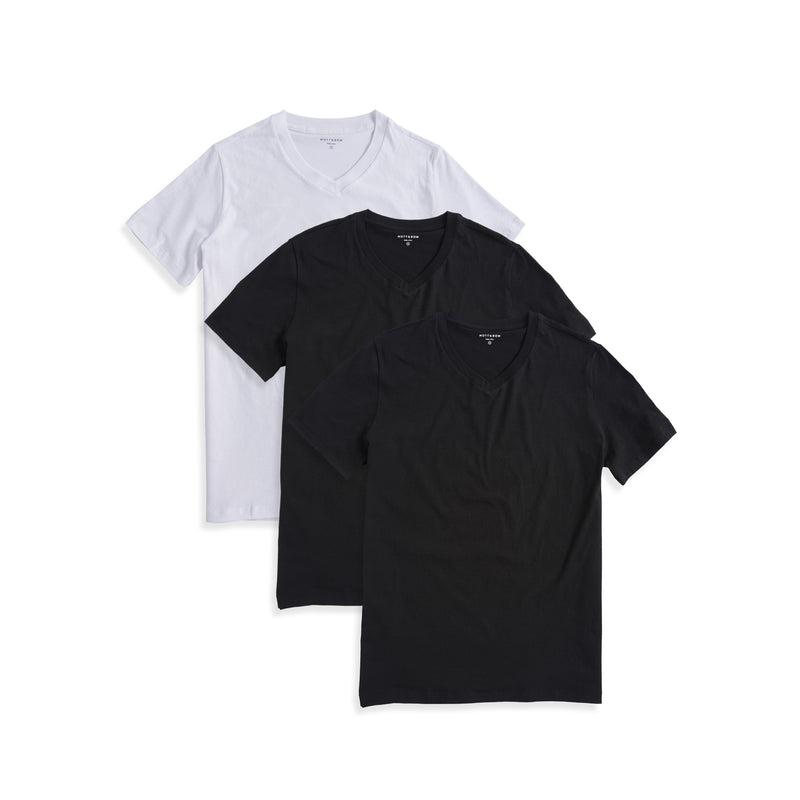  wearing White/Black/Black Classic V-Neck Driggs 3-Pack