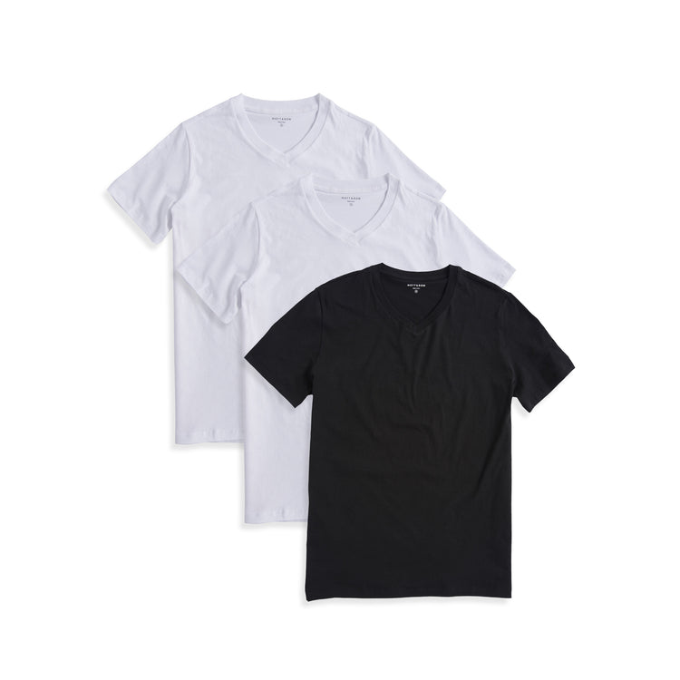  wearing White/White/Black Classic V-Neck Driggs 3-Pack