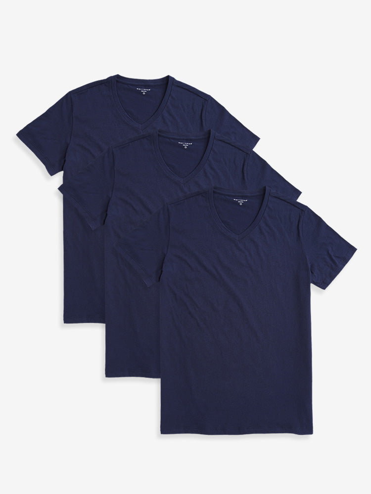 Men wearing Navy Classic V-Neck Driggs 3-Pack tees