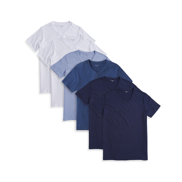 Men wearing White/White/Baltic Blue/California Blue/Navy/Navy Classic V-Neck Driggs 6-Pack