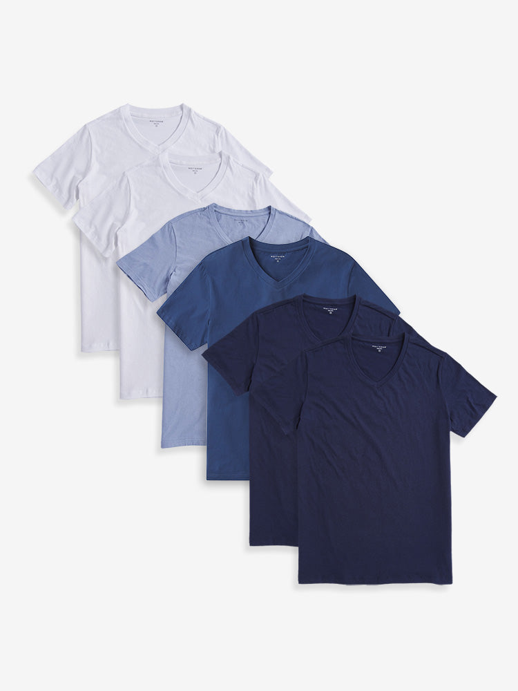 Men wearing White/White/Baltic Blue/California Blue/Navy/Navy Classic V-Neck Driggs 6-Pack