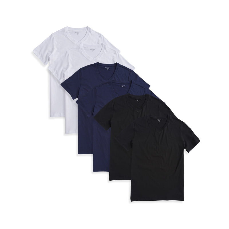 Men wearing Black/Navy/White Classic V-Neck Driggs 6-Pack tees