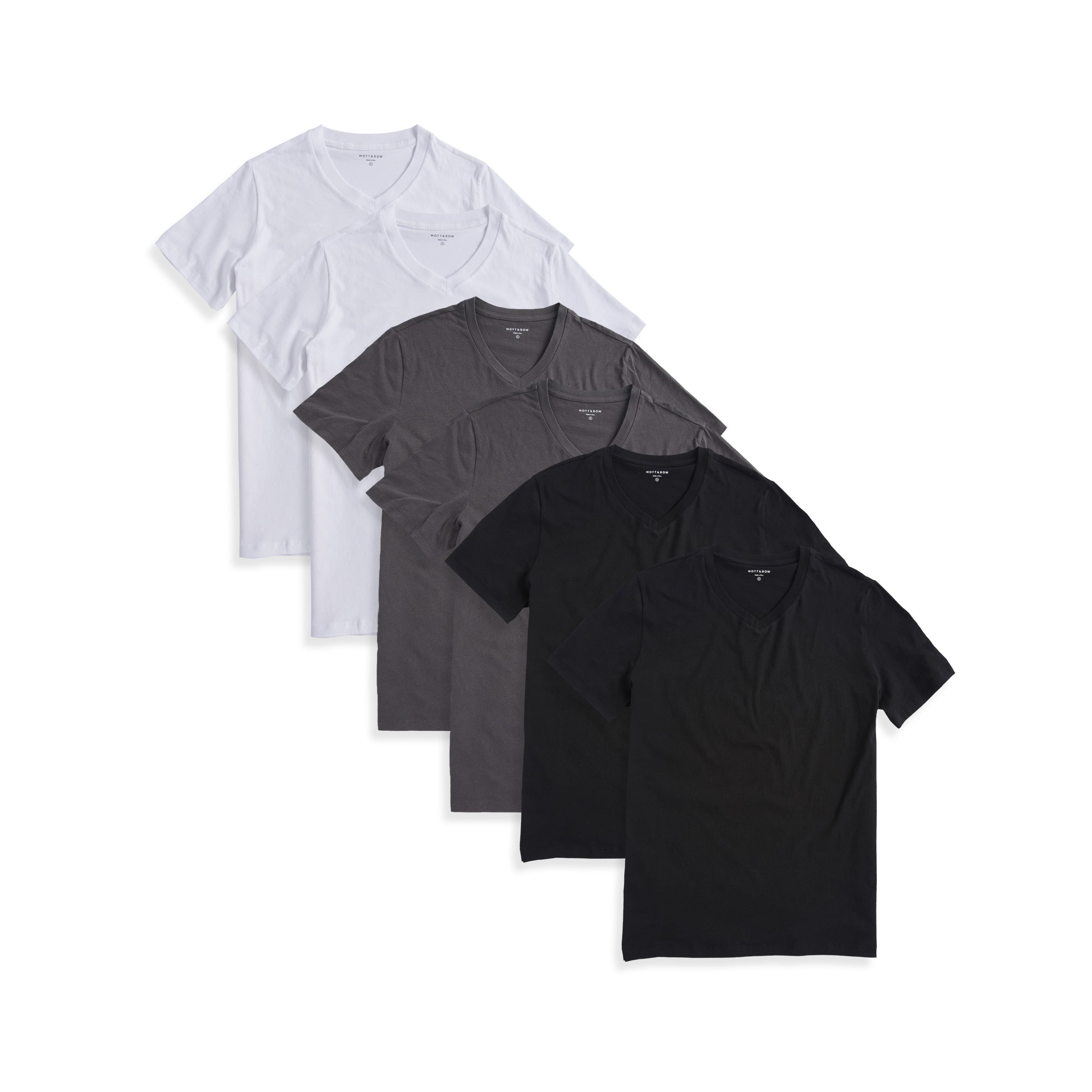 Men wearing Black/Dark Gray/White Classic V-Neck Driggs 6-Pack tees