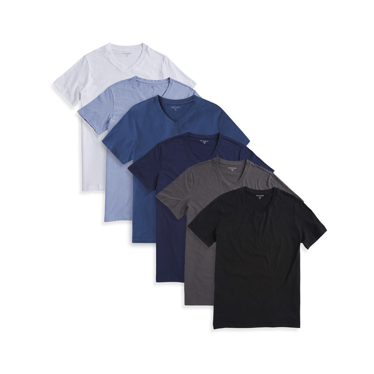 Men wearing Black/Dark Gray/Navy/Baltic Blue/California Blue/White Classic V-Neck Driggs 6-Pack