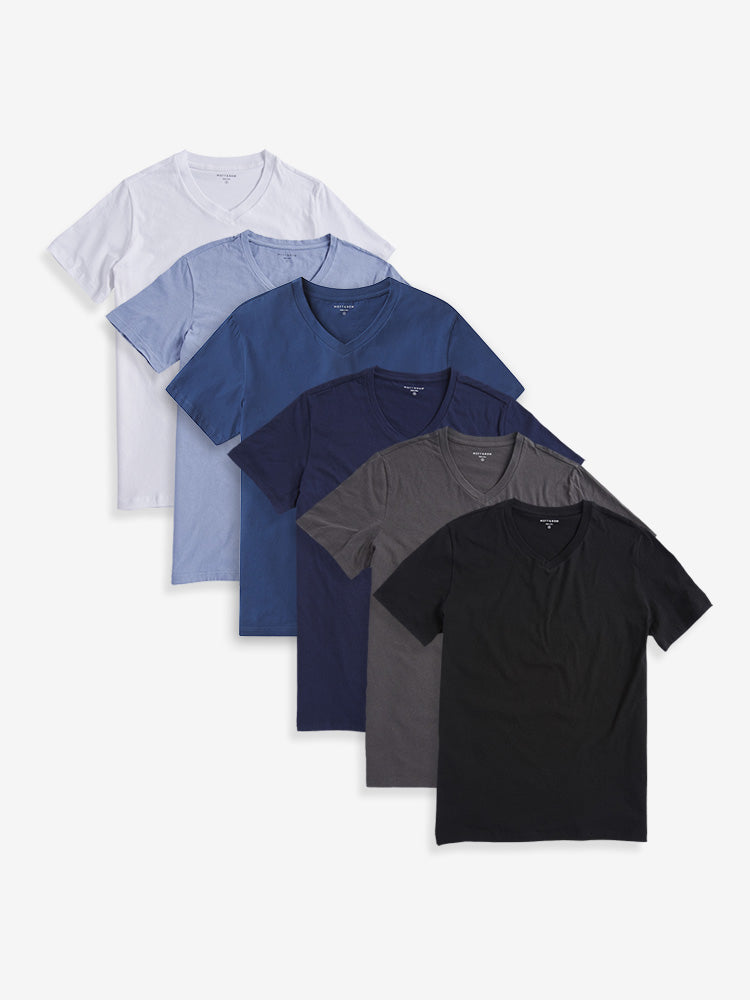 Men wearing Black/Dark Gray/Navy/Baltic Blue/California Blue/White Classic V-Neck Driggs 6-Pack