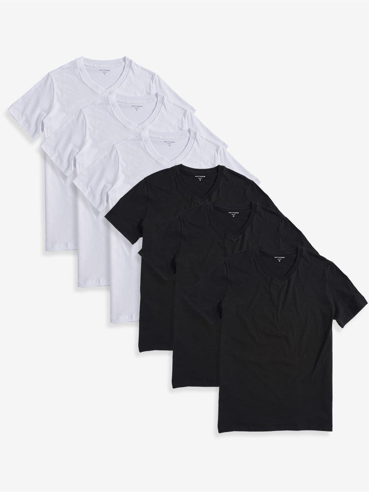 Men wearing Black/White Classic V-Neck Driggs 6-Pack tees