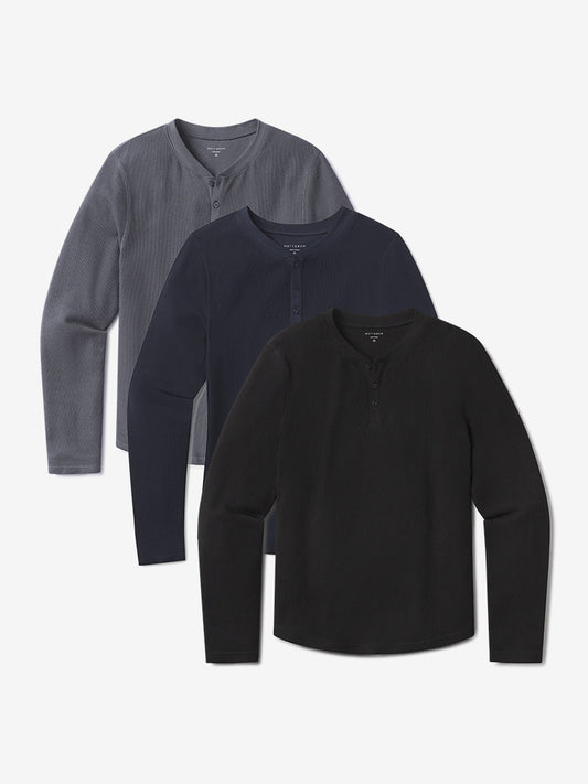 Cotton Waffle Curved Hem Henley 3-Pack  Henley tees