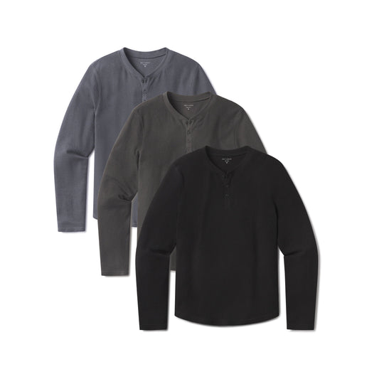 Cotton Waffle Curved Hem Henley 3-Pack  Henley tees