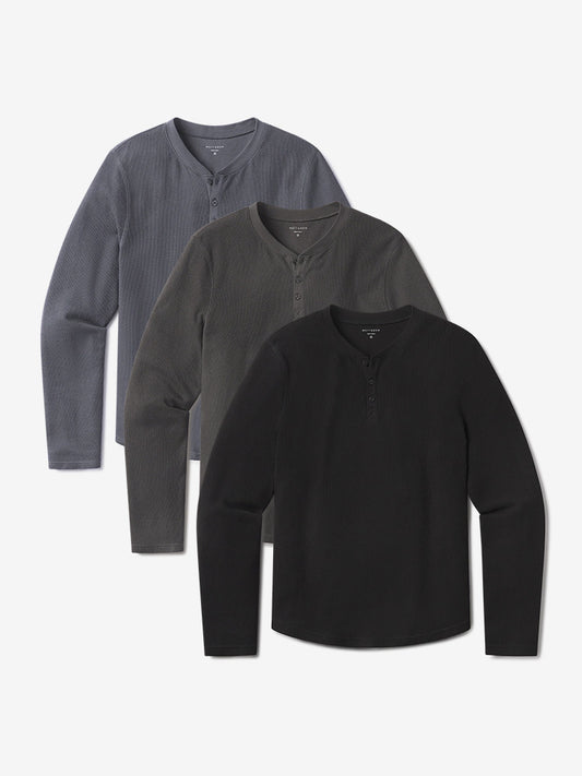 Cotton Waffle Curved Hem Henley 3-Pack  Henley tees