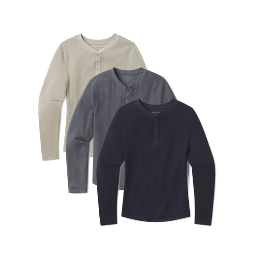 Cotton Waffle Curved Hem Henley 3-Pack  Henley tees