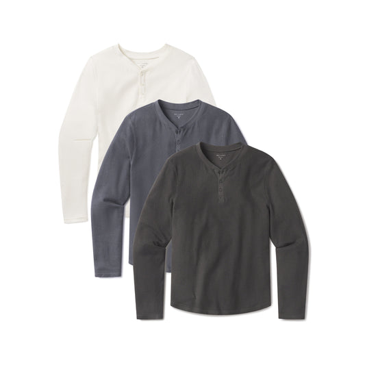 Cotton Waffle Curved Hem Henley 3-Pack  Henley tees