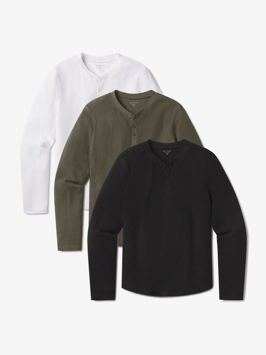 Cotton Waffle Curved Hem Henley 3-Pack  Henley tees