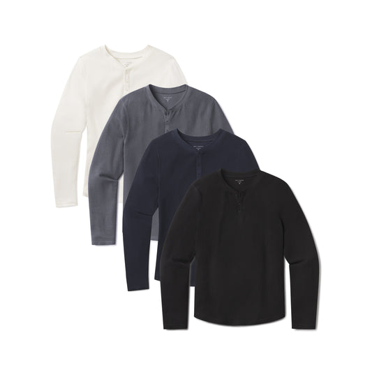 Cotton Waffle Curved Hem Henley 4-Pack  Henley tees