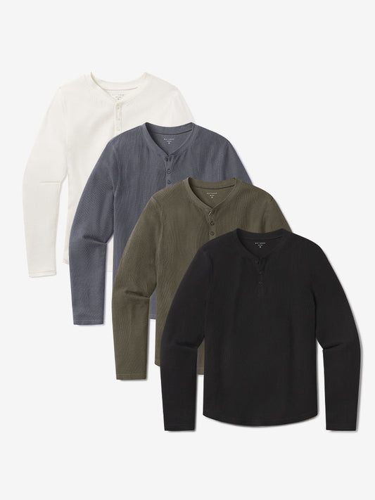 Cotton Waffle Curved Hem Henley 4-Pack  Henley tees