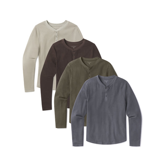 Cotton Waffle Curved Hem Henley 4-Pack  Henley tees