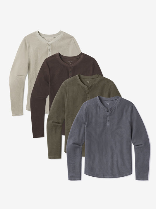 Cotton Waffle Curved Hem Henley 4-Pack  Henley tees