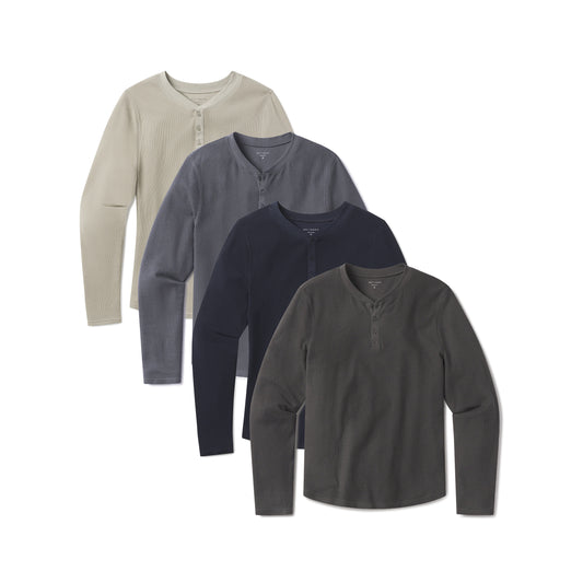 Cotton Waffle Curved Hem Henley 4-Pack  Henley tees