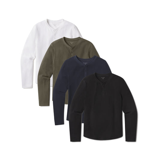 Cotton Waffle Curved Hem Henley 4-Pack  Henley tees