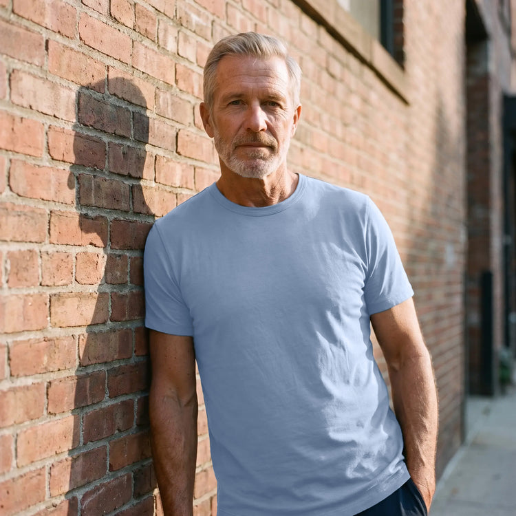 Men wearing Bleu Californie Classic Crew Driggs Tee